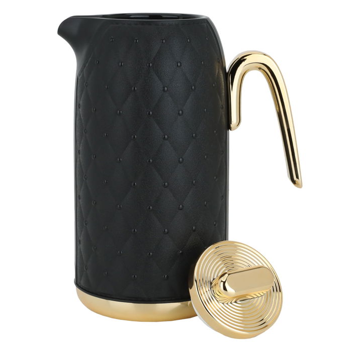 Timeless black rattan thermos with golden handle 1 liter image 3