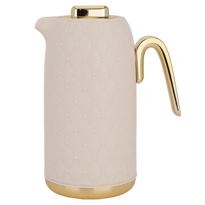 Timeless rattan thermos light peach with golden handle 1 liter image 1