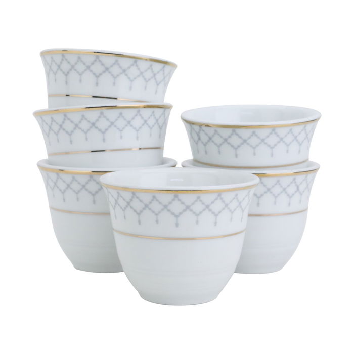 Arabic Porcelain White Grey Pattern Gold Line Coffee Cup Set 12 Pieces image 2