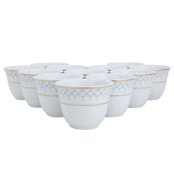 Arabic Porcelain White Grey Pattern Gold Line Coffee Cup Set 12 Pieces image 1