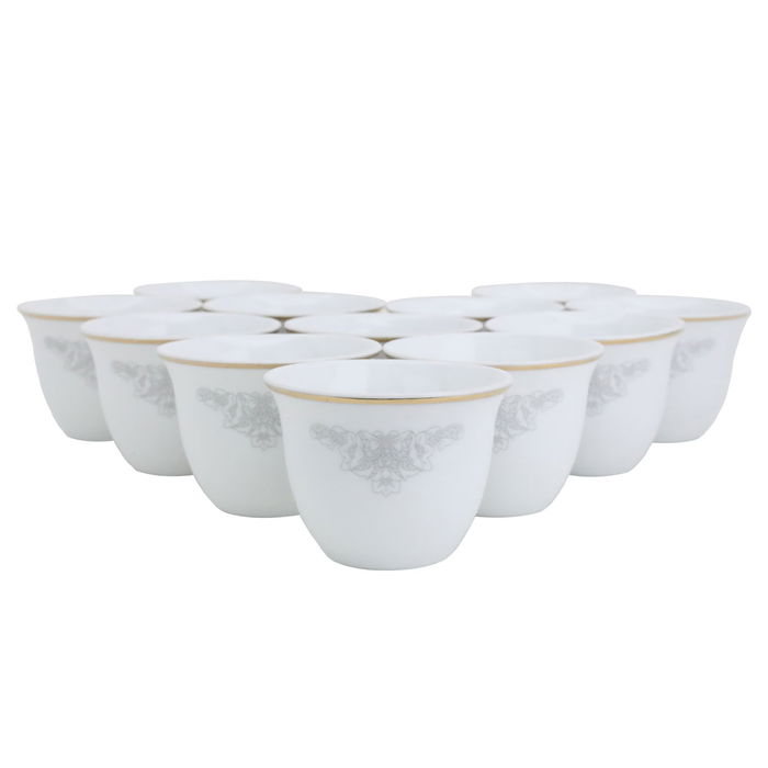 Arabic Porcelain White Embossed Silver Coffee Cups Set 12 Pieces image 1