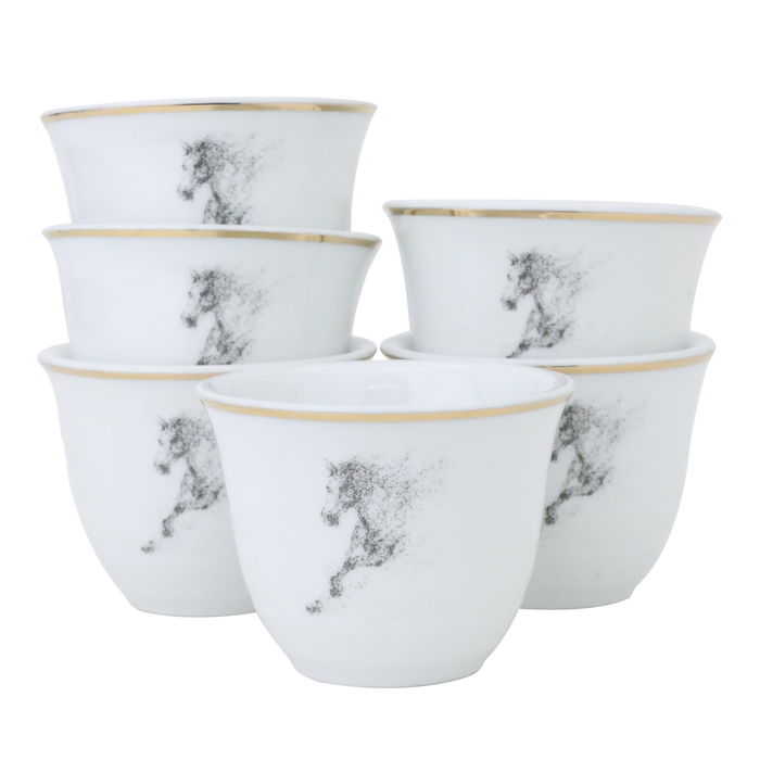 Arabic Coffee Cups Set Medium Porcelain White Horse Pattern 12 Pieces image 2