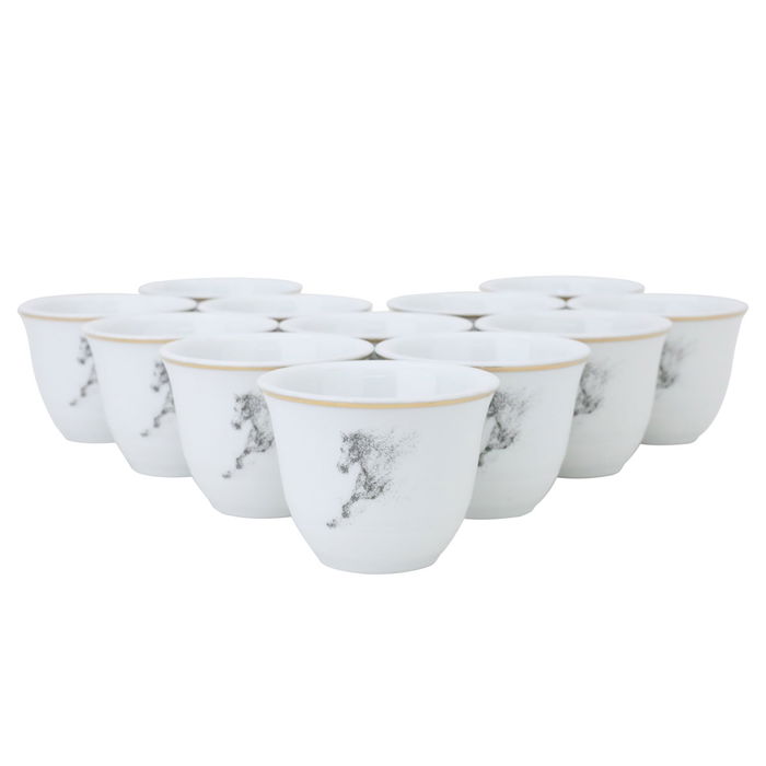 Arabic Coffee Cups Set Medium Porcelain White Horse Pattern 12 Pieces image 1