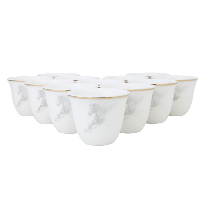 Large Arabic Porcelain White Horse Pattern Coffee Cups Set 12 Pieces image 1