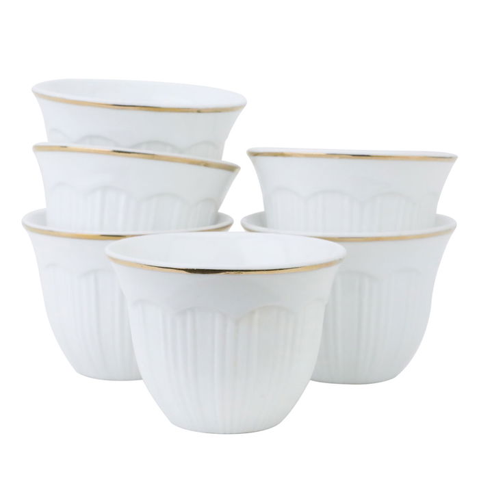 Arabic Porcelain White Ribbed Coffee Cups Set with Gold Line 12 Pieces image 2