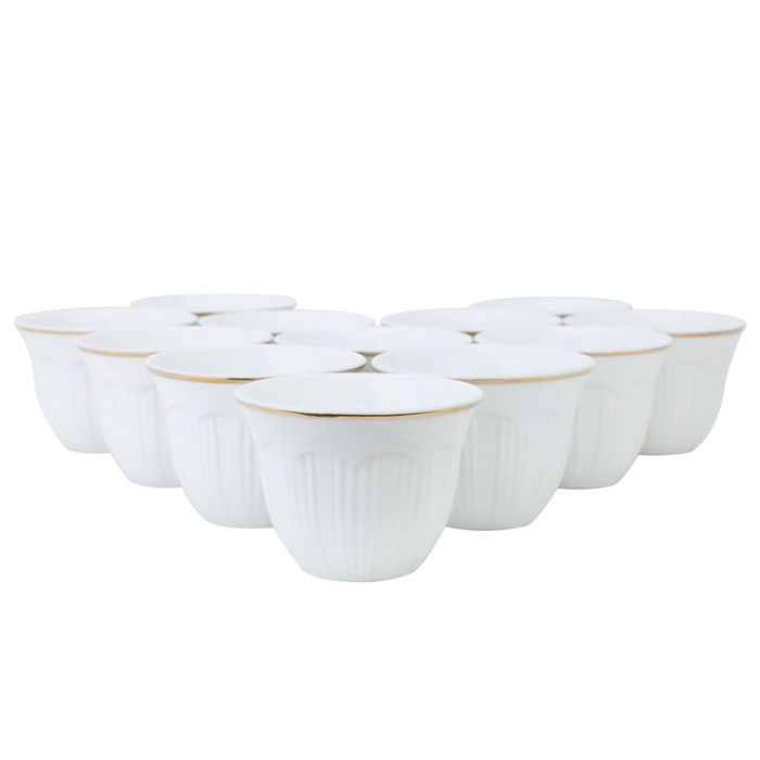 Arabic Porcelain White Ribbed Coffee Cups Set with Gold Line 12 Pieces image 1