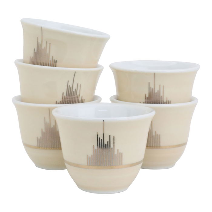 Arabic Coffee Cups Set Light Beige Porcelain 12 Pieces image 2