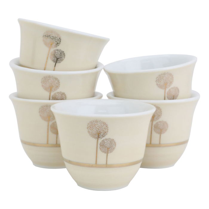 Light Beige Embossed Tree Porcelain Coffee Cups Set 12 Pieces image 2