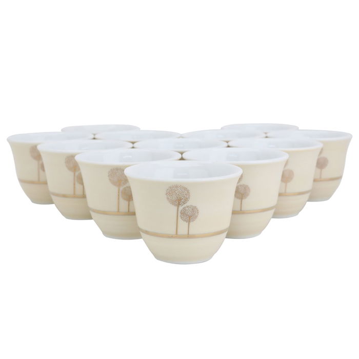 Light Beige Embossed Tree Porcelain Coffee Cups Set 12 Pieces image 1