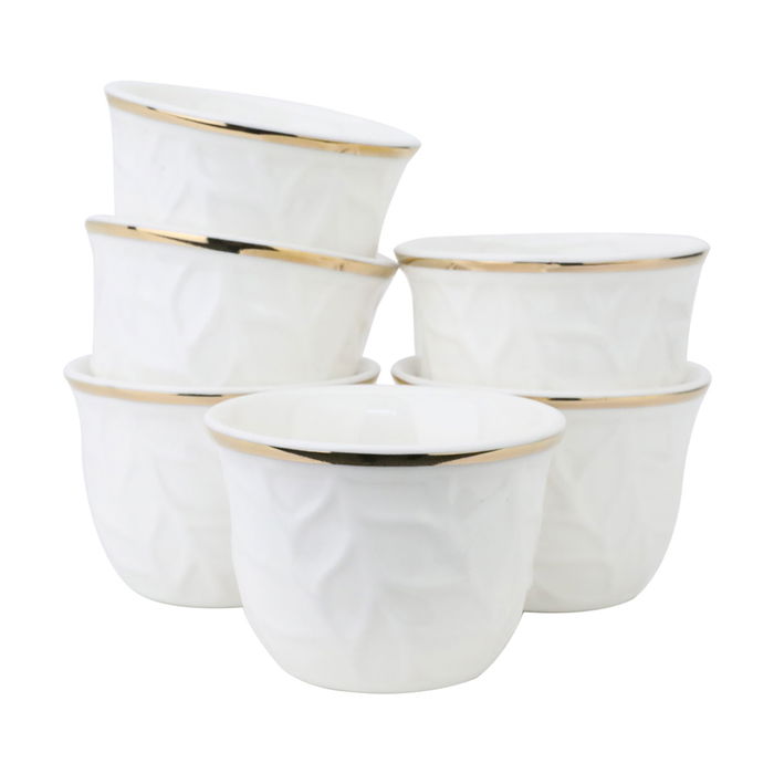 Arabic Porcelain White Wooded Coffee Cups Set with Gold Line 12 Pieces image 2