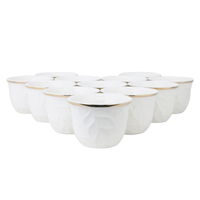 Arabic Porcelain White Wooded Coffee Cups Set with Gold Line 12 Pieces product image