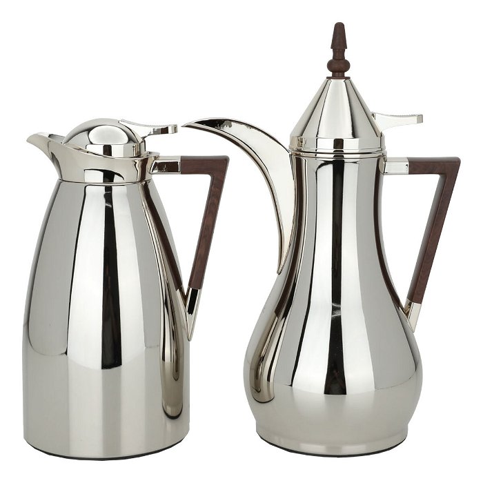 Maha thermos set, shiny nickel with dark wooden handle, two pieces image 1