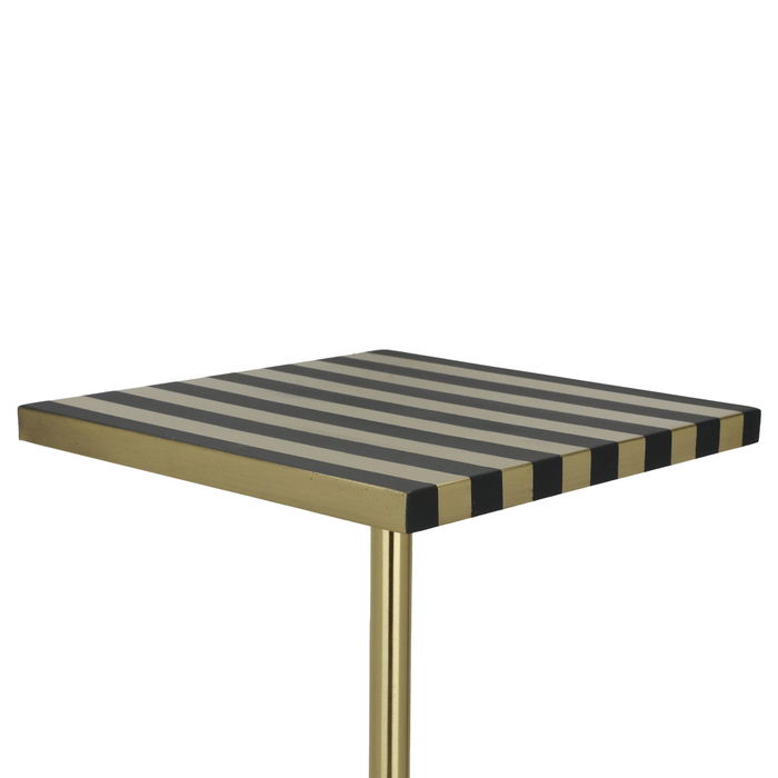 India Square Table Stripes Gold & Black With Gold Base image 2