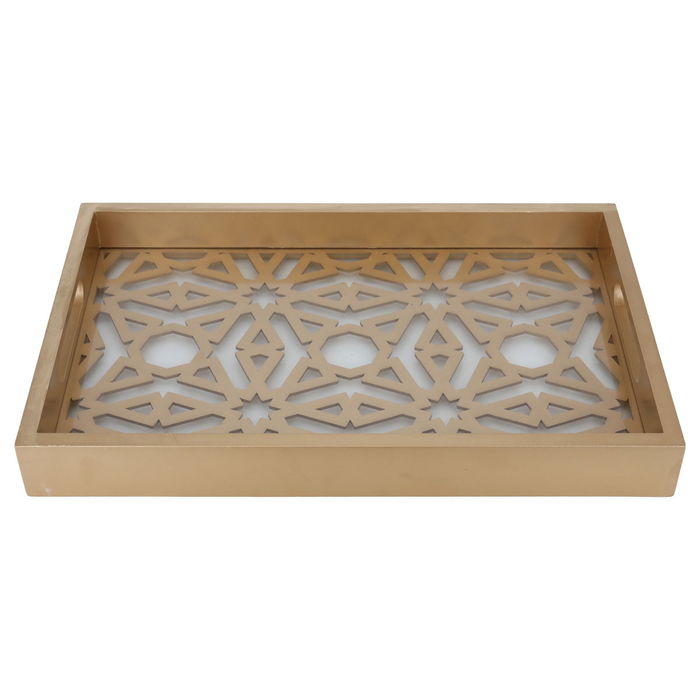 India Serving Tray, Rectangular Wood with Islamic Design and Golden Base image 3