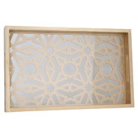 India Serving Tray, Rectangular Wood with Islamic Design and Golden Base product image