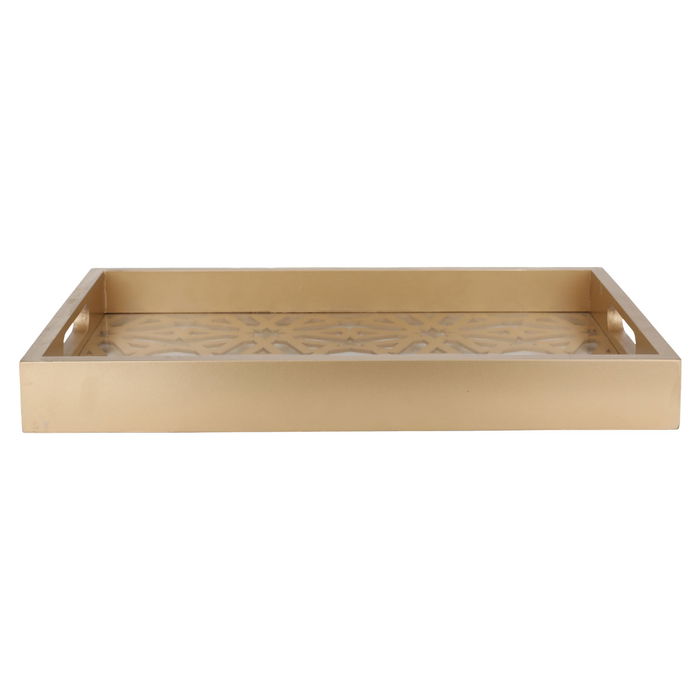 India Serving Tray, Rectangular Wood with Islamic Design and Golden Base image 2