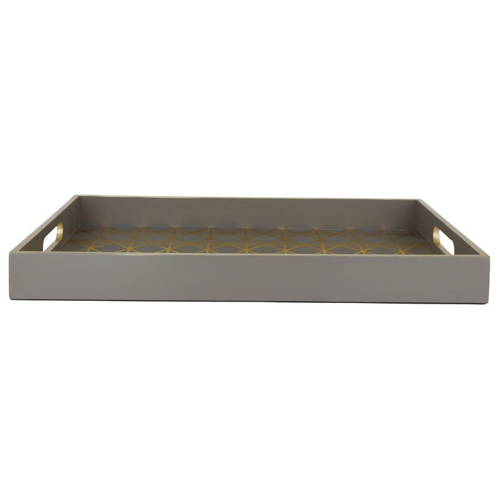 India Serving Tray, Rectangular Wood with Gold Checkered Cappuccino image 3