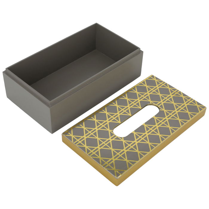 India wooden napkin box cappuccino with embossed gold lid image 2