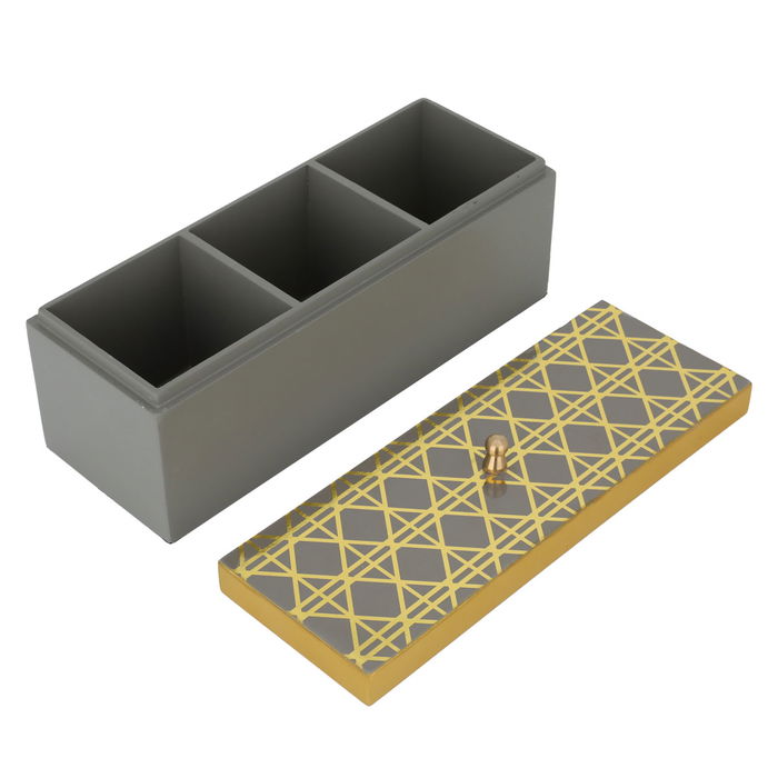 India Rectangular Wooden Box Cappuccino Divider With Gold Lid image 2