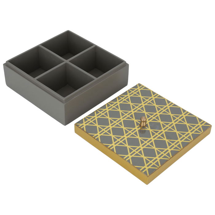 India Square Wooden Box Cappuccino Divider With Embossed Gold Lid image 2