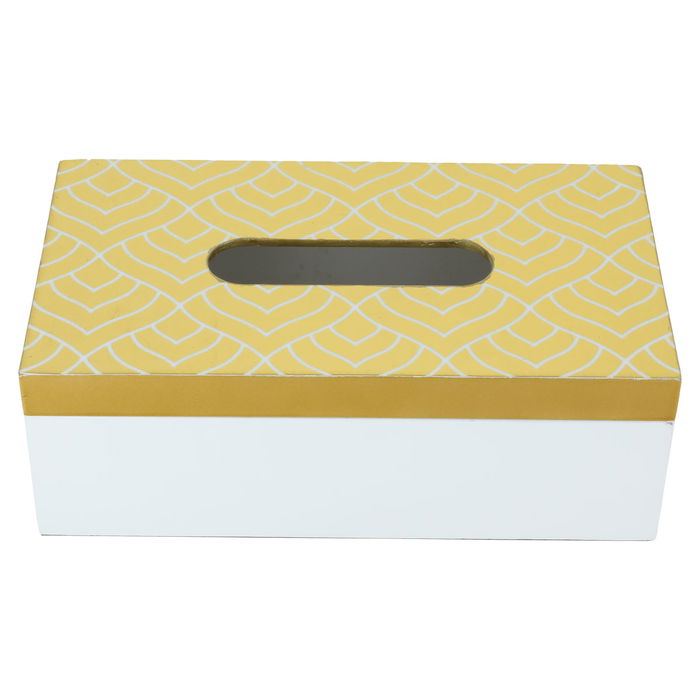 India White wooden napkin box with embossed gold lid image 1