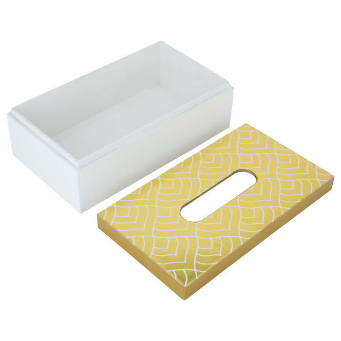 India White wooden napkin box with embossed gold lid image 2