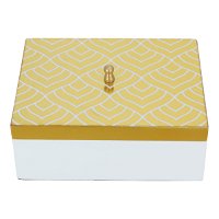 India White rectangular wooden box with embossed gold lid product image