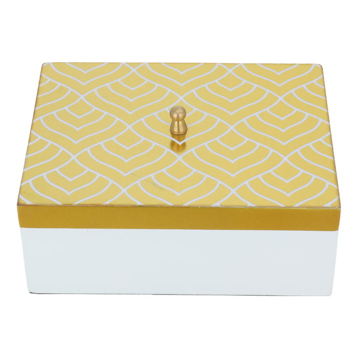 India White rectangular wooden box with embossed gold lid image 1