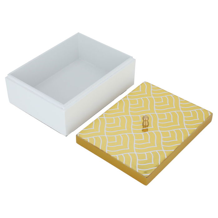 India White rectangular wooden box with embossed gold lid image 2