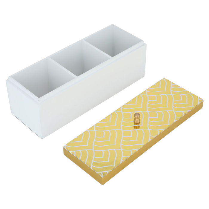 India White Rectangular Wooden Box with Embossed Gold Lid image 2