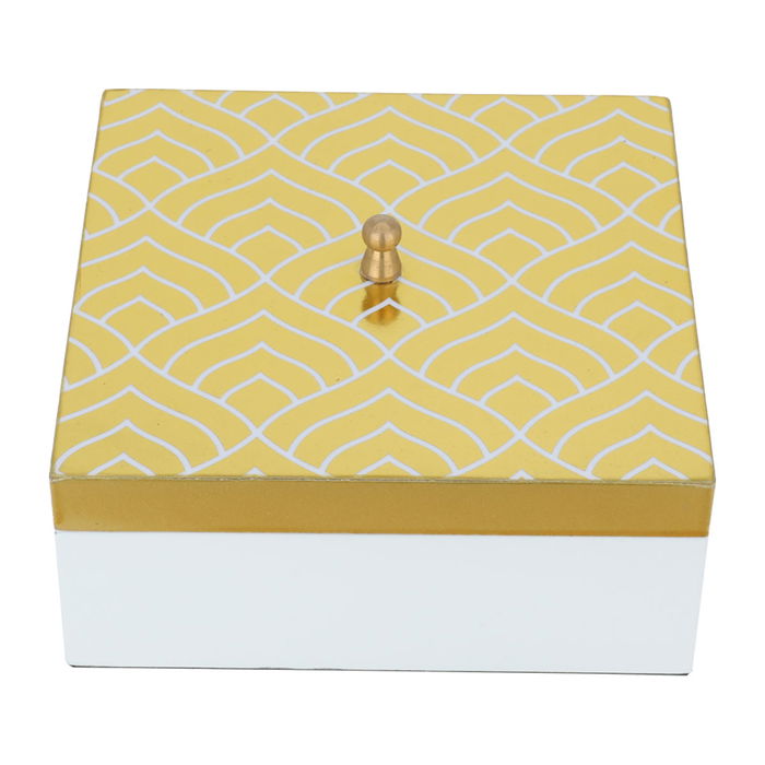 India White Square Wooden Box with Embossed Gold Lid image 1