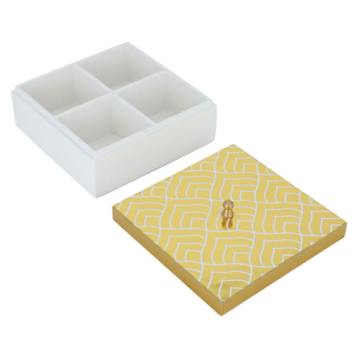 India White Square Wooden Box with Embossed Gold Lid image 2