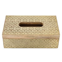 India wooden napkin box with engraved metal pattern gold product image