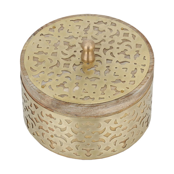 India Round wooden dates with gold engraved metal pattern image 2