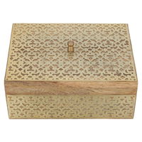 India rectangular wooden box with engraved metal pattern gold product image