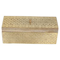 India rectangular wooden box divided with engraved metal pattern gold product image