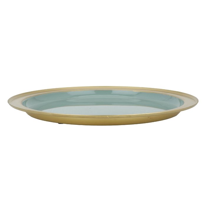 India Plate Serving Round Solution Light Green Steel With Gold image 2