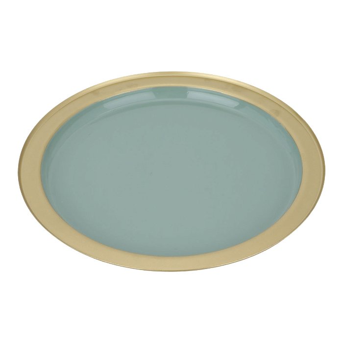 India Plate Serving Round Solution Light Green Steel With Gold image 1