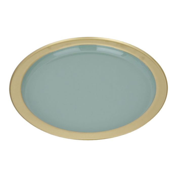 India Plate Serving Round Solution Light Green Steel With Gold image 1