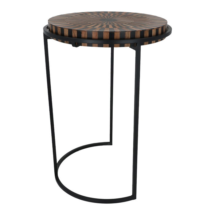 Large Black Brown Round Wood Serving Table image 1