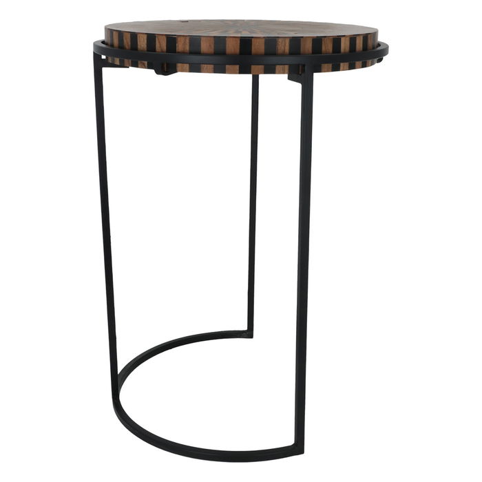 Large Black Brown Round Wood Serving Table image 2