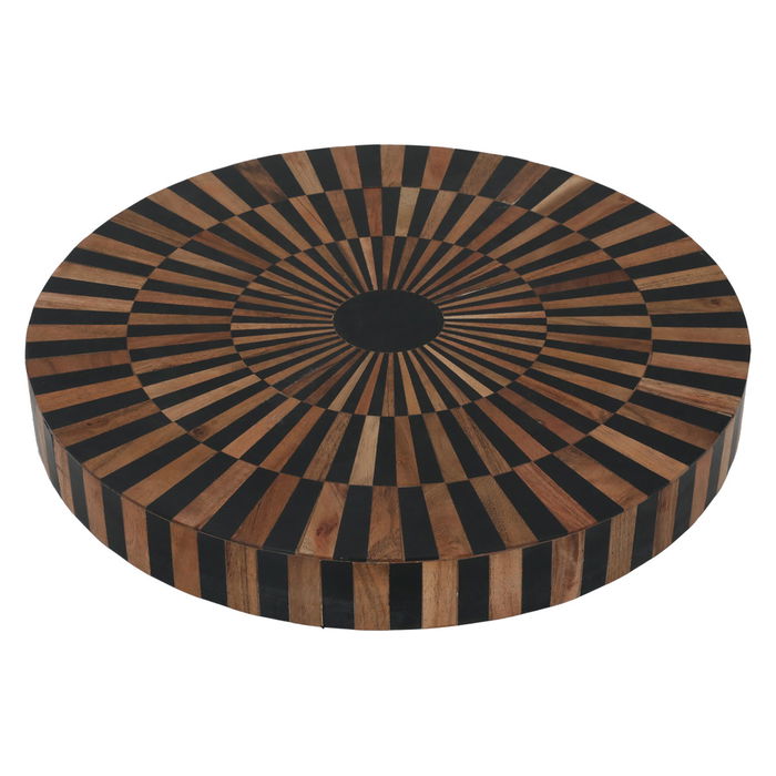 Large Black Brown Round Wood Serving Table image 4