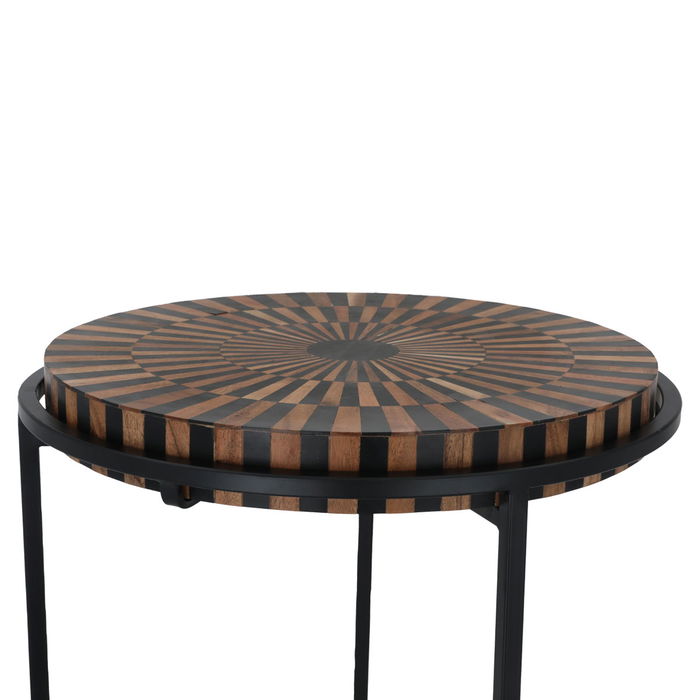 Large Black Brown Round Wood Serving Table image 5