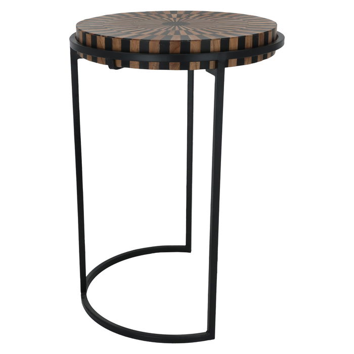 Round Wood Serving Table Black Brown Medium image 1