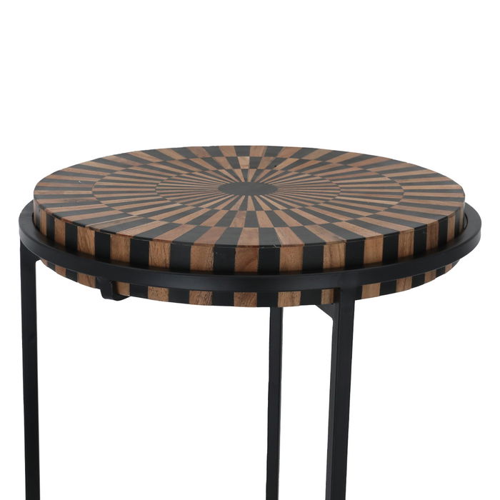 Round Wood Serving Table Black Brown Medium image 3