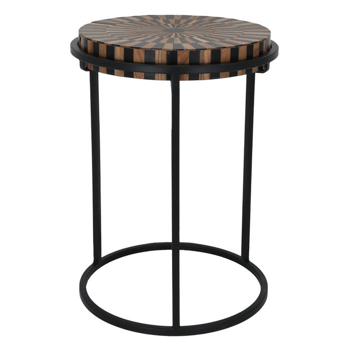 Small Black Brown Round Wood Serving Table image 1