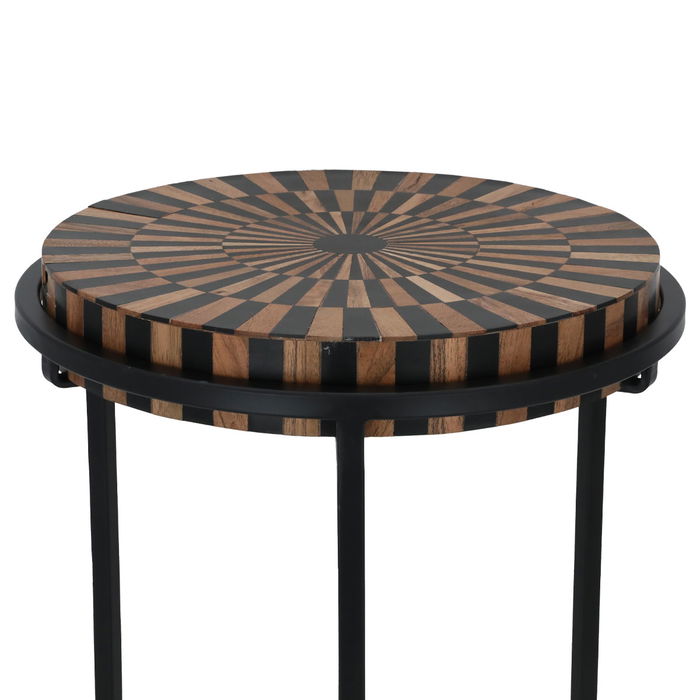 Small Black Brown Round Wood Serving Table image 3