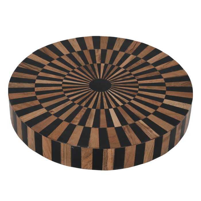 Small Black Brown Round Wood Serving Table image 4