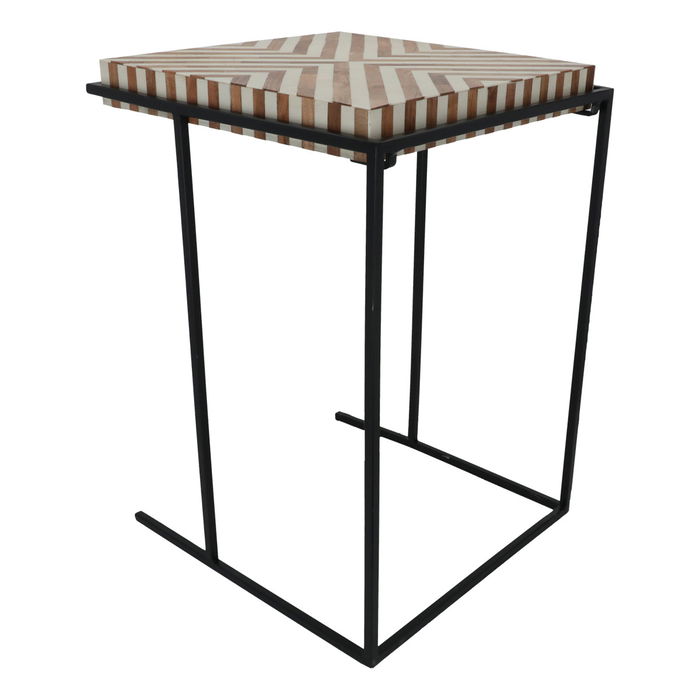 Large beige brown checkered wood serving table image 1