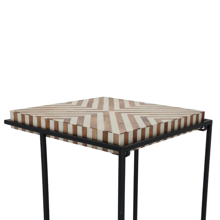 Large beige brown checkered wood serving table image 3